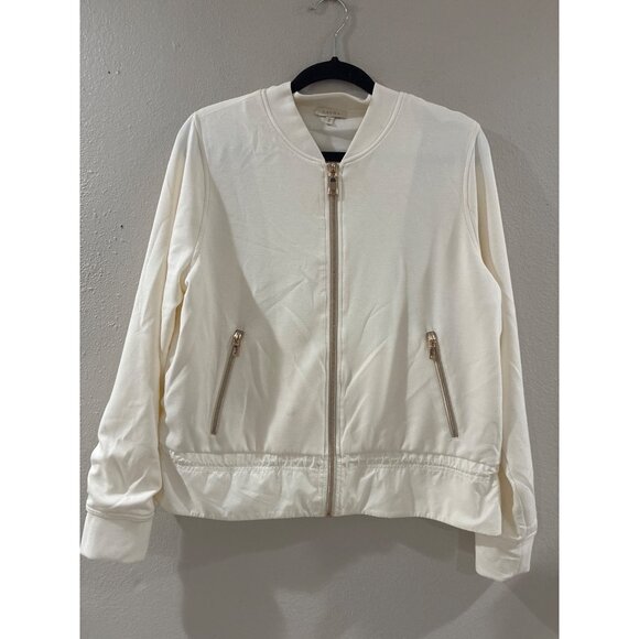 Laura Bomber Jacket with elegant rose gold-tone zippers drawstring hem size M - Picture 2 of 10